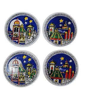 Ceramic Coasters (4) from Greece Knossos Ltd Plaza-Themed with Cork Backing